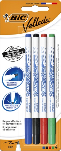 [1388086] Whiteboardmarker Bic Velleda 1721 rond fijn assorti blister à 4 stuks