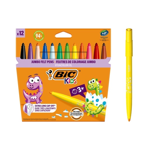 [630077] Feutre BIC Kids Visacolor ECOlutions XL assorti étui 12 pièces