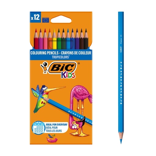 [1388083] Crayon de couleur BIC Kids Tropicolors assorti blister 12 pièces