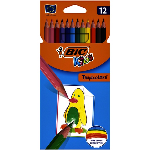 [1388083] Kleurpotloden BicKids Tropicolors assorti blister à 12 stuks