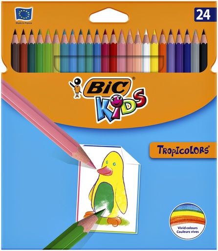 [1388091] Crayon de couleur BIC Kids Tropicolors assorti blister 24 pièces