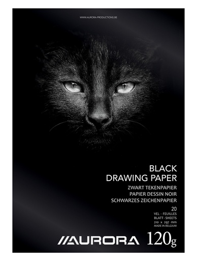 [1385454] Tekenblok Aurora A4 20 vel 120 gram zwart tekenpapier