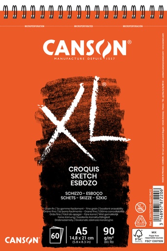 [1386458] Schetspapier Canson XL Sketch 60vel 90gr A5 ivoorwit