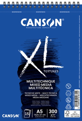 [1386461] Mixed mediapapier Canson XL Textured Mixed Media 15vel 300gr A5 wit
