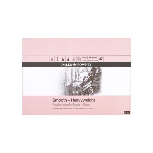 [1387094] Papier dessin Daler Rowney épais lisse 220g A2 25 feuilles blanc