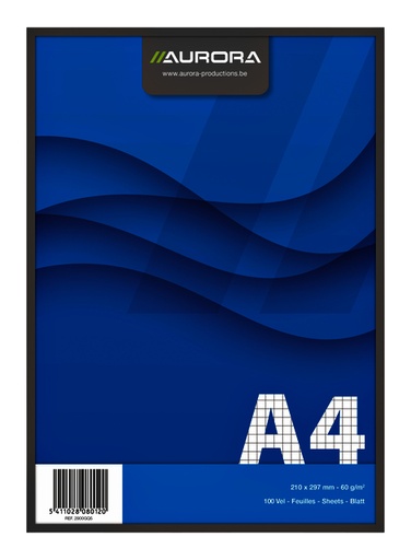 [1388129] Schrijfblok Aurora A4 ruit 5x5mm 100 vel 60gr blauw