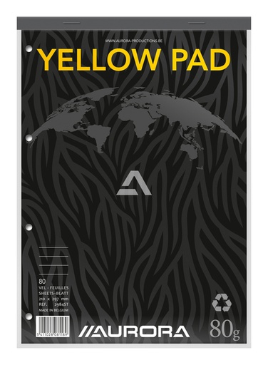 [1388130] Bloc-notes Aurora Yellow Pad A4 ligné 4 perf 160 pages 80g jaune