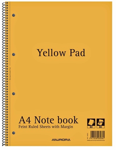 [1388128] Bloc spirale Aurora Yellow Pad A4 ligné 4 perf 160 pages 80g jaune