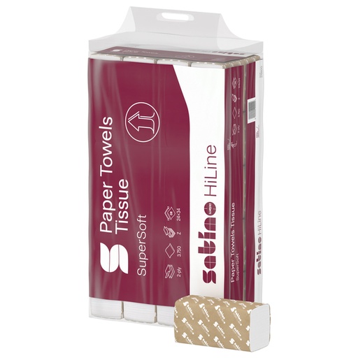 [1386035] Essuie-mains Satino PT2 HiLine 276600 2 épaisseurs Pli-W 206x320mm blanc 25x 120 feuilles