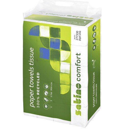 [1386046] Essuie-mains Satino PT2 Confort 277330 2 épaisseurs Pli-Z 206x240mm blanc 25x 150 feuilles