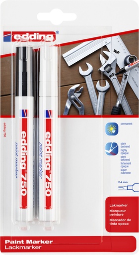 [1388254] Paintmarker edding 750 op oliebasis 2-4mm wit en zwart blister à 2st