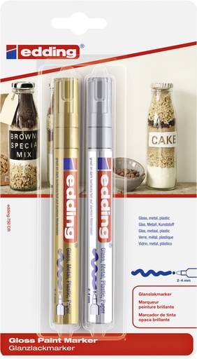 [1388261] Paintmarker edding 750 op oliebasis 2-4mm goud en zilver blister à 2st