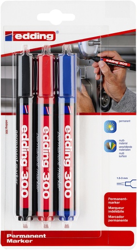 [1388262] Viltstift edding 300 rond 1.5-3mm assorti blister à 3 stuks