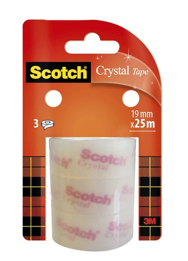 [1388452] Ruban adhésif Scotch Crystal 25mx19mm transparent 3 rouleaux