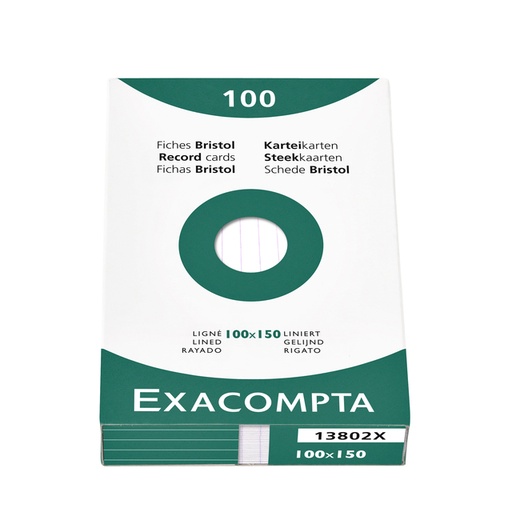 [1388327] Fiche bristol Exacompta 100x150mm ligné blanc 100 pièces