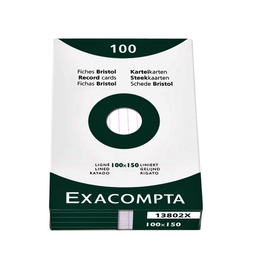 [1388327] Fiche bristol Exacompta 100x150mm ligné blanc 100 pièces