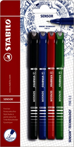 [1388395] Fineliner STABILO Sensor 14900 fijn assorti blister à 4 stuks