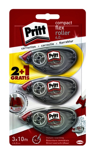 [1388434] Roller correcteur Pritt Compact Flex 6mmx10m blister 2+1 gratuit