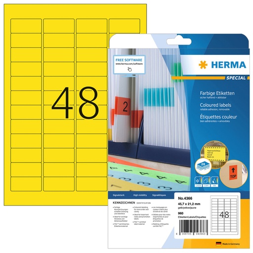 [1388577] Etiquette HERMA 4366 A4 45,7x21,2mm amovible jaune