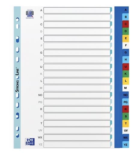 [1388464] Tabbladen Oxford A4+ 11-gaats 20-delig A-Z PP kleur