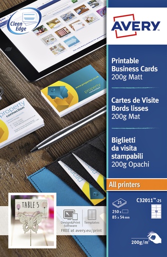 [1388607] Carte de visite Avery C32011-10 85x54mm 200g 100 pièces