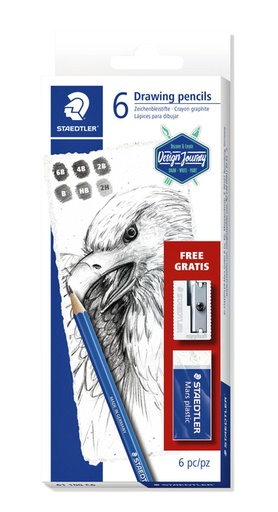 [1388363] Set crayons Staedtler Design Journey Lumograph avec gomme et taille-crayon gratuits 6 pièces