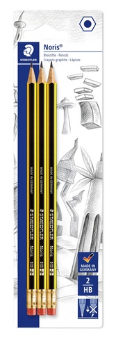 [1388355] Crayon Staedtler Noris HB embout gomme blister 3 pièces