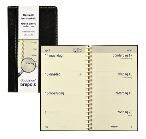 [1388547] Agenda 2025 Brepols Optivision Pocket Palermo 7 jours/2 pages noir