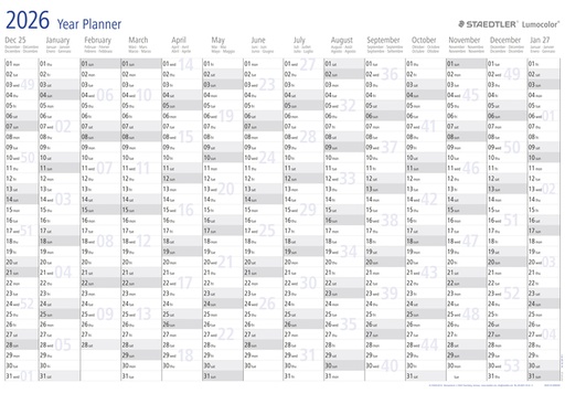 [1388444] Jaarplanner 2026 Staedtler Lumocolor 84x60cm oprolbaar