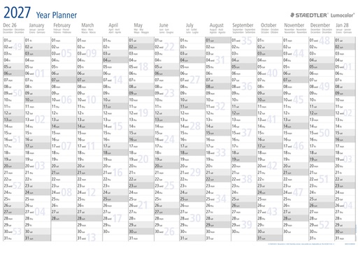 [1388444] Planning annuel 2027 Staedtler Lumocolor 84x60cm enroulé