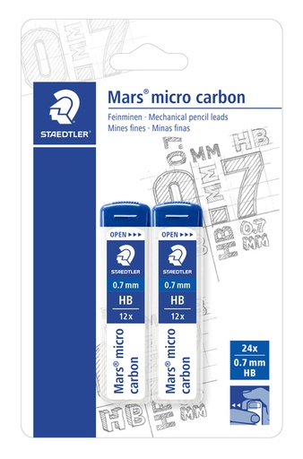 [1386005] Potloodstift Staedtler Mars Carbon Micro 0.7mm HB blister 2 stuks