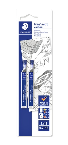 [1386005] Potloodstift Staedtler Mars Carbon Micro 0.7mm HB blister 2 stuks