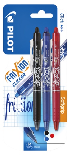 [1388384] Rollerpen PILOT friXion clicker medium assorti blister à 3 stuks
