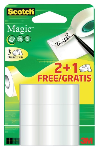 [1388849] Ruban adhésif Scotch Magic 19mmx15m invisible  2+1 gratuit