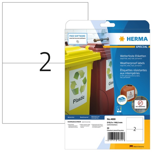 [1388791] Etiket HERMA 4600 210x148mm folie wit 20 stuks
