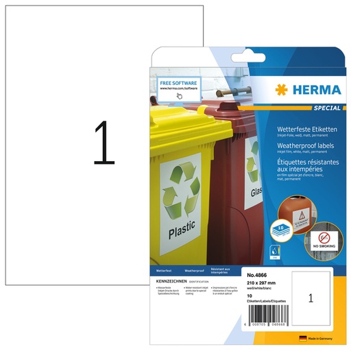 [1388792] Etiket HERMA 4866 210x297mm A4 weerbestendig wit 10 stuks