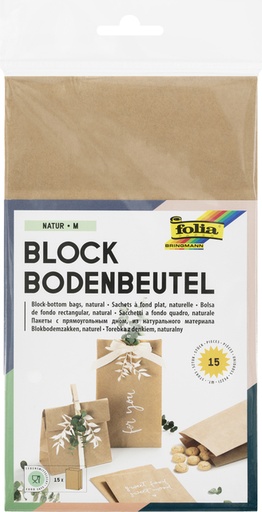 [1388932] Blokbodemzak Folia 12x6x21cm foodsafe kraft set à 15 stuks