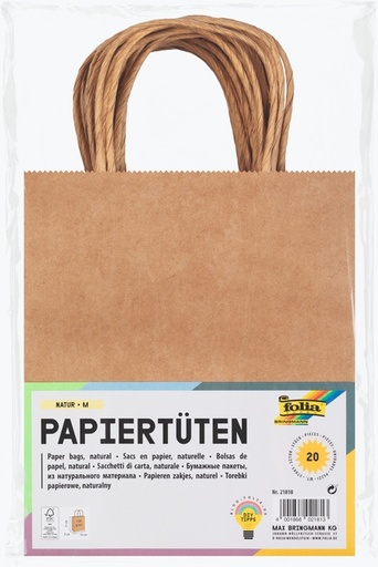 [1388935] Sac en papier avec poignées 125g 18x21x8cm kraft naturel 20 pièces