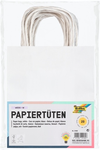 [1388945] Tas met handvat Folia kraftpapier 110gr 18x21x8cm 20 stuks wit