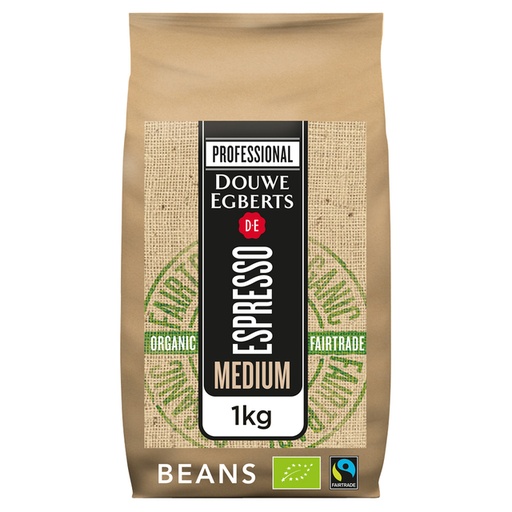 [1389273] Koffie Douwe Egberts espresso bonen medium roast Organic en Fairtrade 1kg