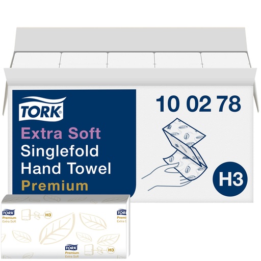 [1391503] Essuie-mains Tork H3 Premium Singlefold 100278 2 épaisseurs 226x230mm blanche 15x 200 feuilles