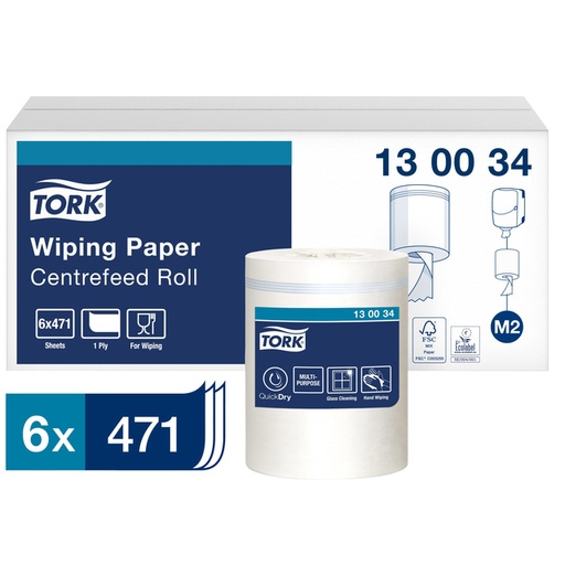 [1391487] Papier d'essuyage Tork M2 Premium 130034 1 épaisseur 165m blanc