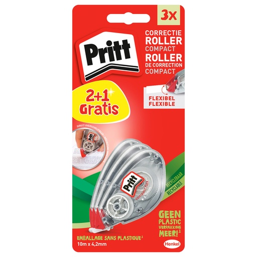 [1388703] Correctietape Pritt compact flex 4.2mm x 10m blister 2+1 gratis
