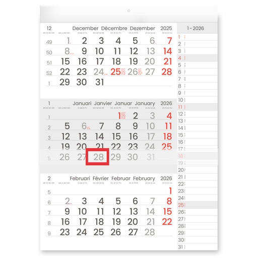 [1388878] Calendrier trimestriel 2026 Manager format compact Notes
