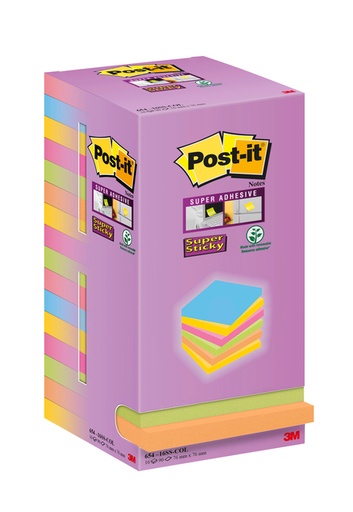 [1396913] Memoblok Post-it Super Sticky 654 76x76mm color 16 stuks