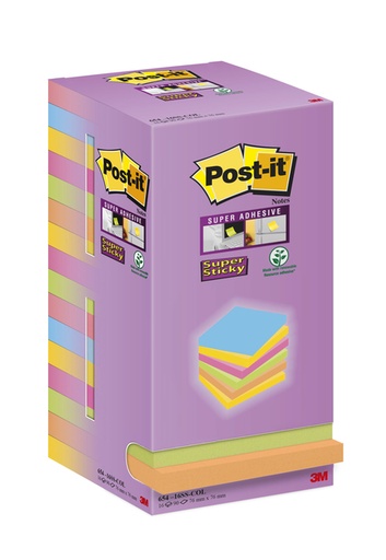 [1396913] Memoblok Post-it Super Sticky 654 76x76mm color 16 stuks