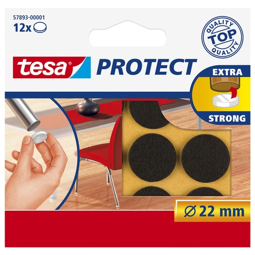 [1396969] Feutrine anti-rayures tesa® Protect Ø22mm brun 12 pièces