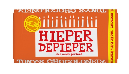 [1391600] Chocolade Tony's Chocolonely melk karamel zeezout hieper de pieper reep 180gr