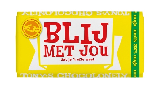 [1391602] Chocolat Tony's Chocolonely barre 180g lait nougat "Blij met jou"