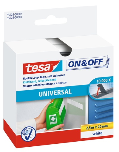 [1397032] Bande auto-agrippante Tesa® On & Off 2,5mx20mm adhésive blanc